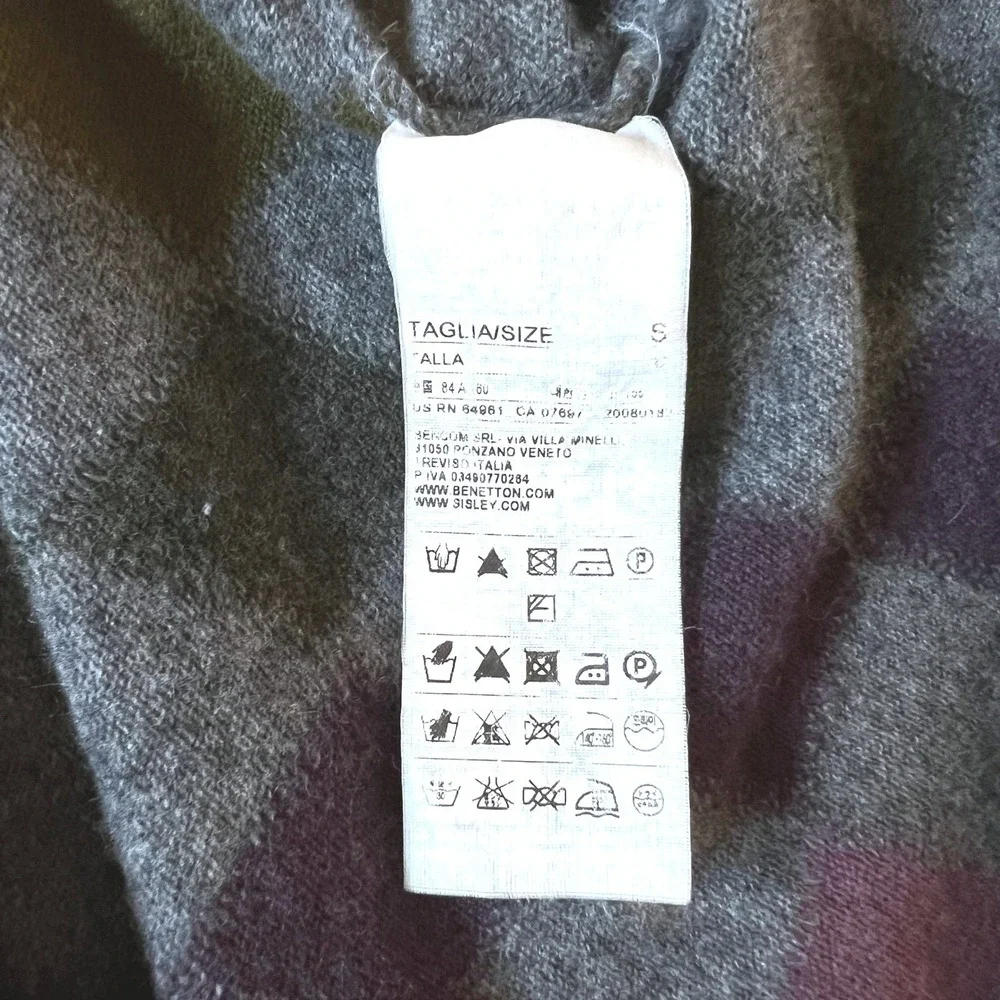 Stile Benetton Wool Blend Grey Argyle Diamond Academia Preppy Cardigan Sweater S - Picture 5 of 9